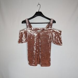 Lucky Brand Cold Shoulder Pink Velvet Top